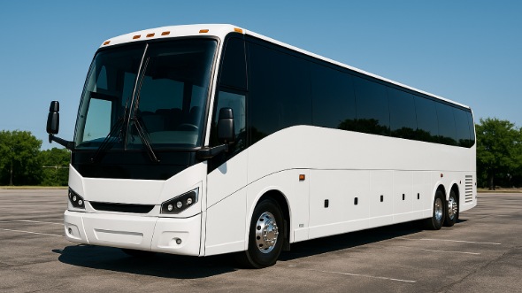 Exterior of Charter Bus Company Des Plaines's 50 Passenger Charter Bus in Des Plaines