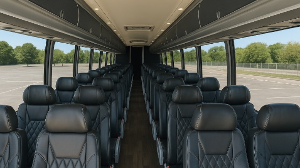 Interior of Charter Bus Company Des Plaines's 50 Passenger Charter Bus in Des Plaines