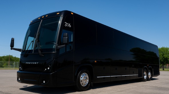 Exterior of Charter Bus Company Des Plaines's 54 Passenger Charter Bus in Des Plaines