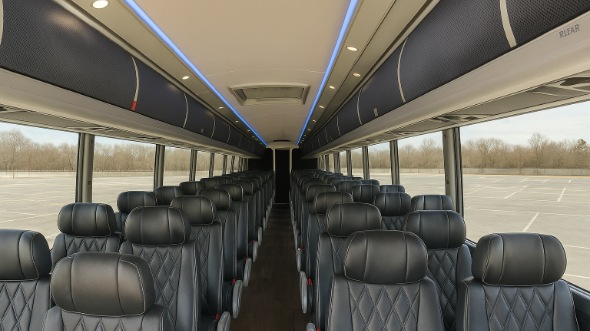 Interior of Charter Bus Company Des Plaines's 54 Passenger Charter Bus in Des Plaines