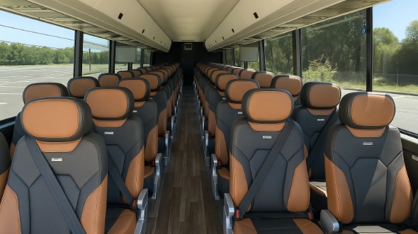 Interior of Charter Bus Company Des Plaines's 55 Passenger Charter Bus in Des Plaines