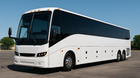 Exterior of Charter Bus Company Des Plaines's 56 Passenger Charter Bus in Des Plaines