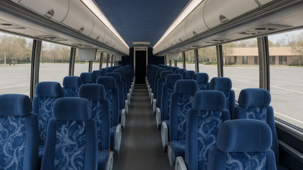 Interior of Charter Bus Company Des Plaines's 56 Passenger Charter Bus in Des Plaines