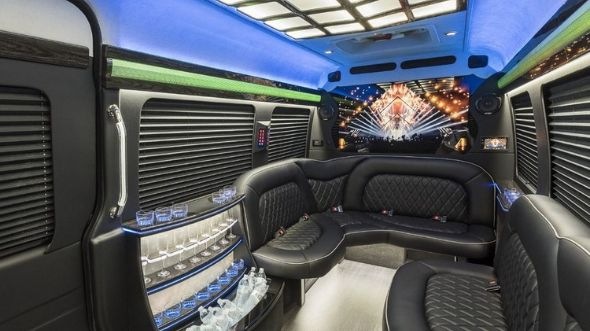 Interior of Charter Bus Company Des Plaines's Sprinter Limo in Des Plaines